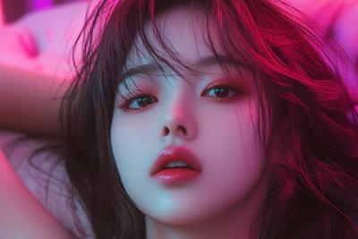 AI绘画	照片，半躺在沙发上的美少女