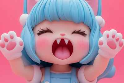 AI绘画	盲盒设计，精致的五官，完美的脸，猫女孩