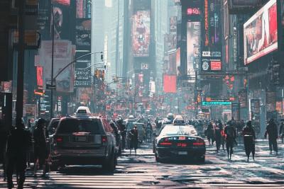 AI绘画	赛博朋克风格城市街景白天效果