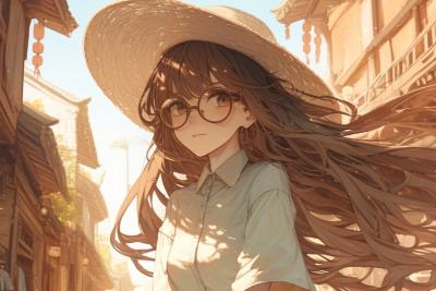 AI绘画	中国少女，长发飘飘，带眼镜