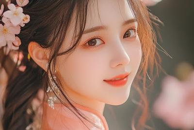 AI绘画	粉色麻花辫女生，橙色旗袍，国潮