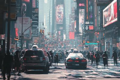 AI绘画	赛博朋克风格城市街景白天效果