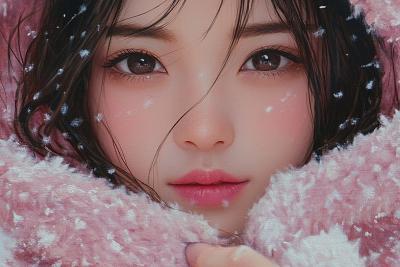 AI绘画	油画，写实风，一个美丽的东方少女穿着厚厚的棉衣