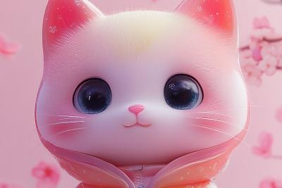 AI绘画	一只超级可爱的猫IP形象设计，穿着渐变色彩的夹克