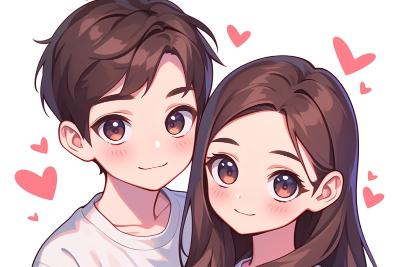 AI绘画	一对可爱的亚洲卡通青年情侣